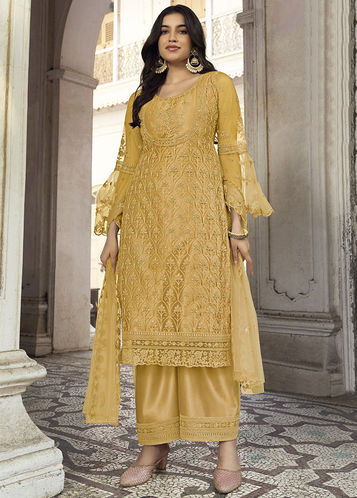 3 Pc Mustard Net Suit Set With Dupatta VDKSH2103251 - Indian Silk House Agencies