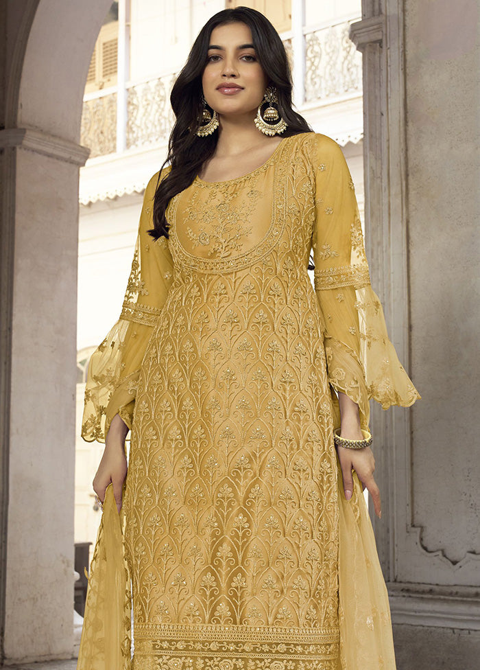 3 Pc Mustard Net Suit Set With Dupatta VDKSH2103251 - Indian Silk House Agencies