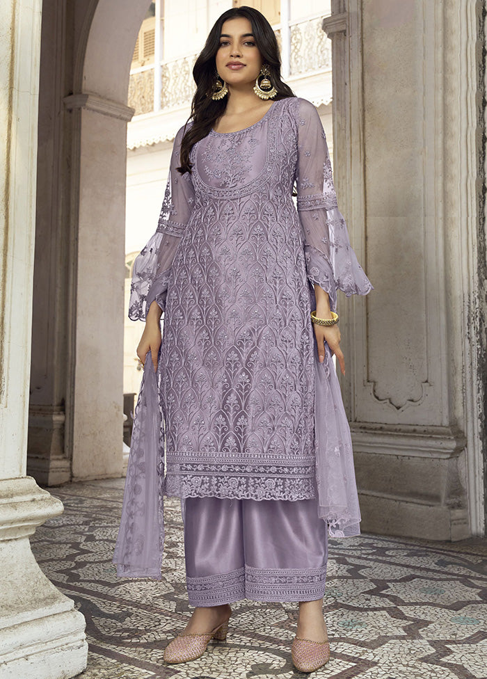 3 Pc Purple Net Suit Set With Dupatta VDKSH2103252 - Indian Silk House Agencies