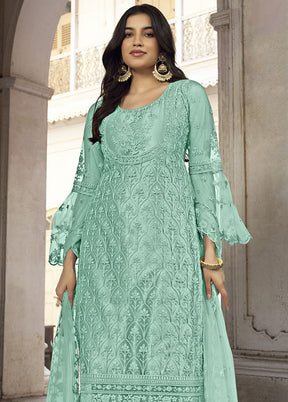 3 Pc Sea Green Net Suit Set With Dupatta VDKSH2103257 - Indian Silk House Agencies