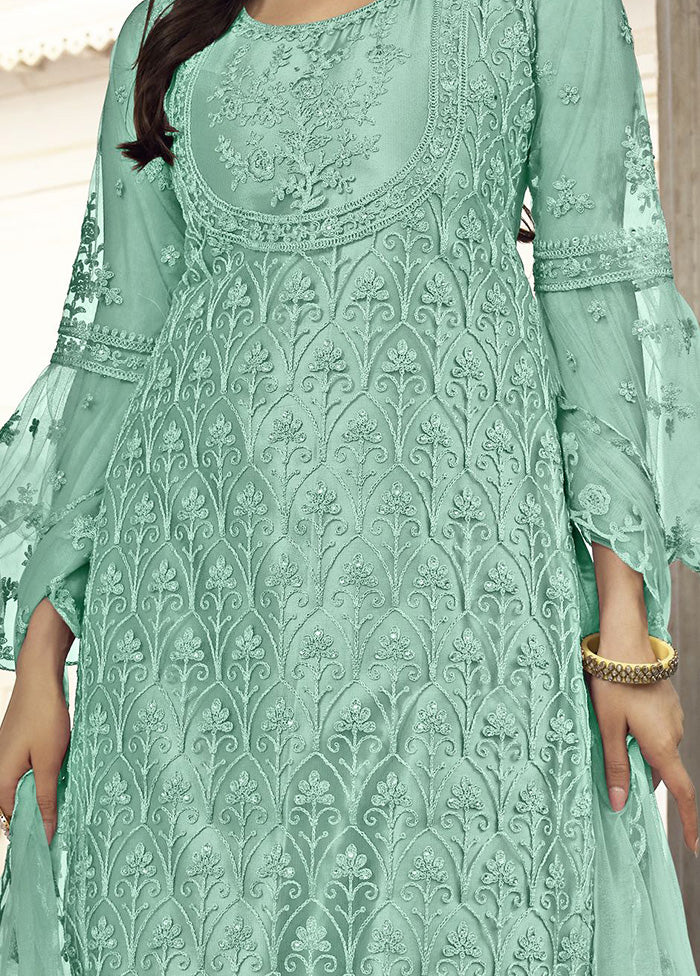 3 Pc Sea Green Net Suit Set With Dupatta VDKSH2103257 - Indian Silk House Agencies