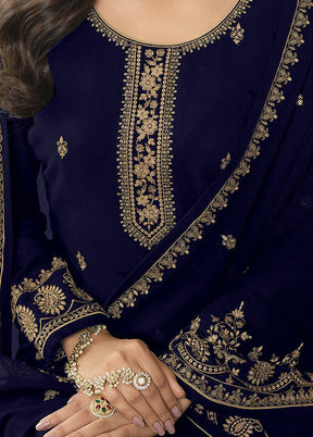 3 Pc Blue Georgette Suit Set With Dupatta VDKSH2103264 - Indian Silk House Agencies