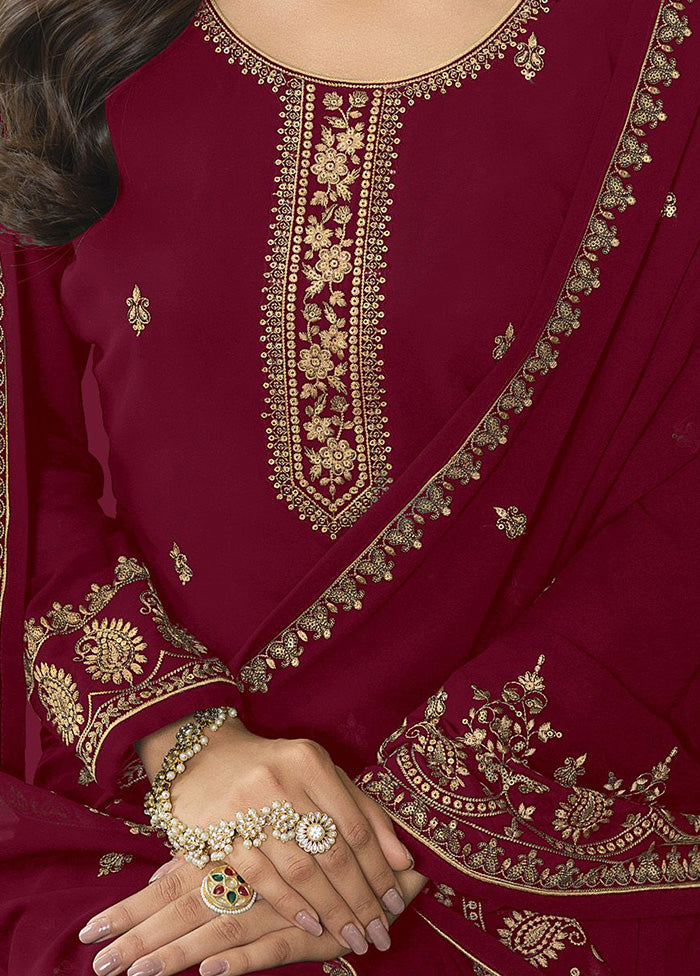 3 Pc Maroon Georgette Suit Set With Dupatta VDKSH2103265 - Indian Silk House Agencies