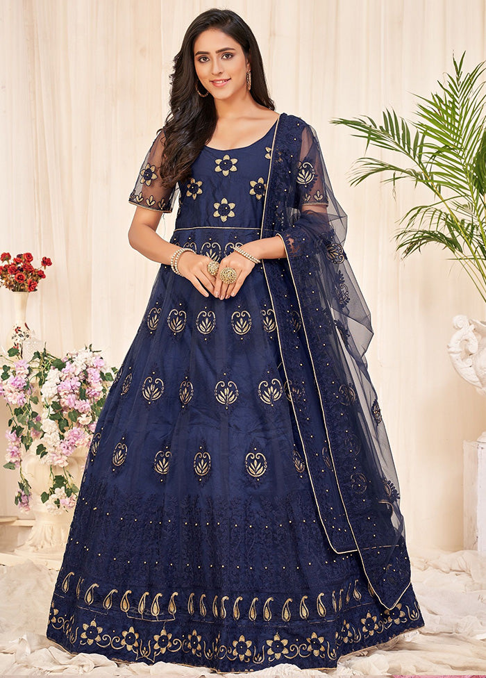 3 Pc Blue Net Suit Set With Dupatta VDKSH2103268 - Indian Silk House Agencies