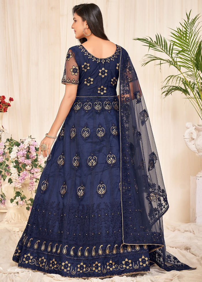 3 Pc Blue Net Suit Set With Dupatta VDKSH2103268 - Indian Silk House Agencies
