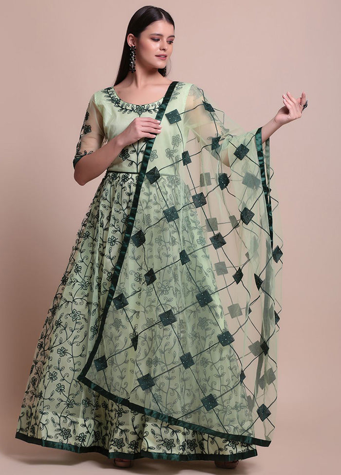 3 Pc Green Net Suit Set With Dupatta VDKSH2103269 - Indian Silk House Agencies
