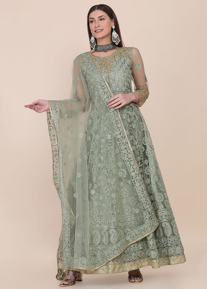 3 Pc Green Net Suit Set With Dupatta VDKSH2103270 - Indian Silk House Agencies