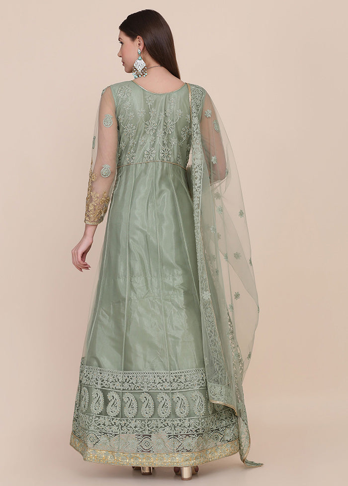 3 Pc Green Net Suit Set With Dupatta VDKSH2103270 - Indian Silk House Agencies