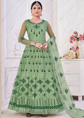 3 Pc Green Net Suit Set With Dupatta VDKSH2103272 - Indian Silk House Agencies