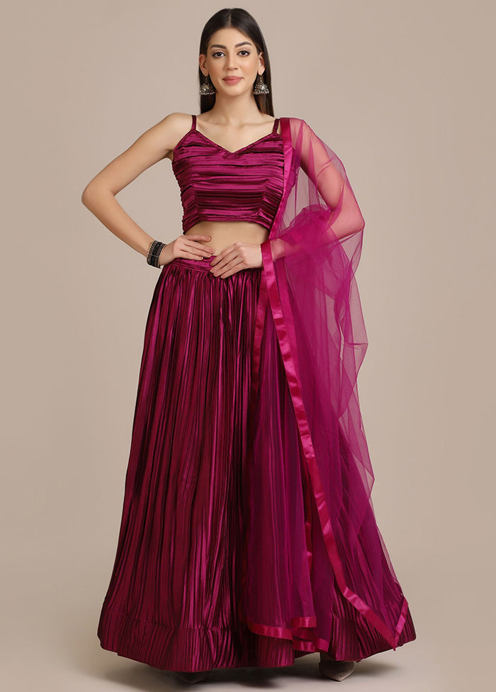 Purple Semi Stitched Silk Lehenga Choli Set - Indian Silk House Agencies