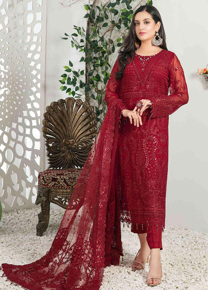 3 Pc Red Georgette Suit Set With Dupatta VDKSH2103275 - Indian Silk House Agencies