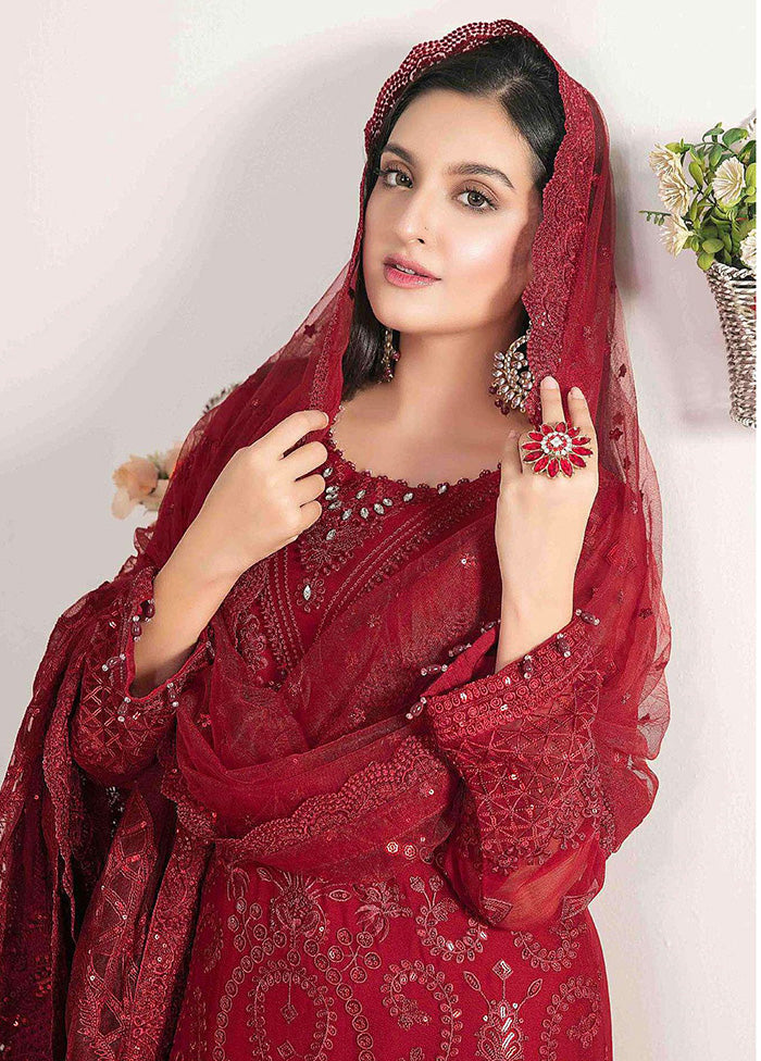 3 Pc Red Georgette Suit Set With Dupatta VDKSH2103275 - Indian Silk House Agencies
