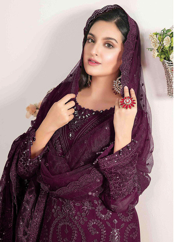 3 Pc Purple Georgette Suit Set With Dupatta VDKSH2103279 - Indian Silk House Agencies