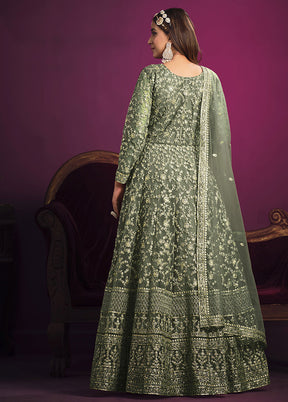 3 Pc Green Net Suit Set With Dupatta VDKSH2103306 - Indian Silk House Agencies