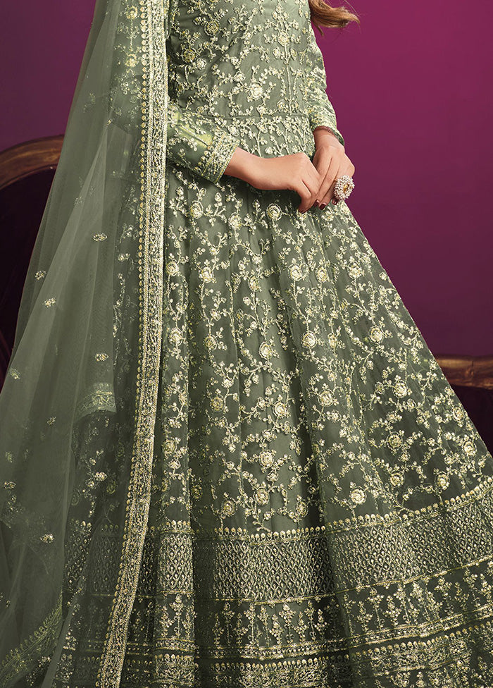 3 Pc Green Net Suit Set With Dupatta VDKSH2103306 - Indian Silk House Agencies