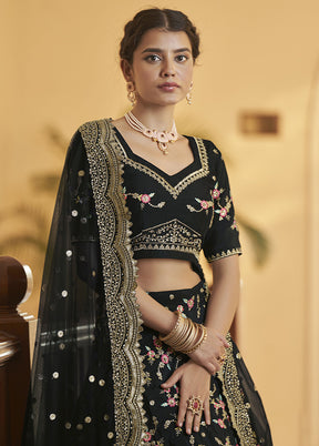Black Semi Stitched Silk Lehenga Choli Set - Indian Silk House Agencies