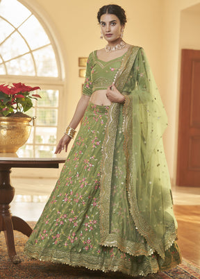 Green Semi Stitched Silk Lehenga Choli Set - Indian Silk House Agencies