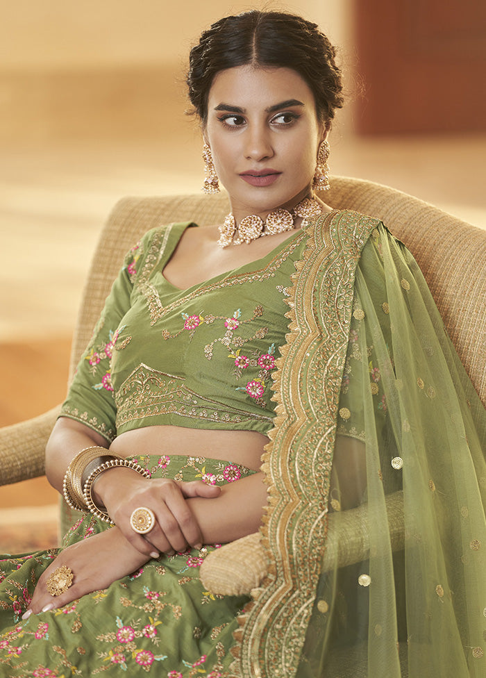 Green Semi Stitched Silk Lehenga Choli Set - Indian Silk House Agencies