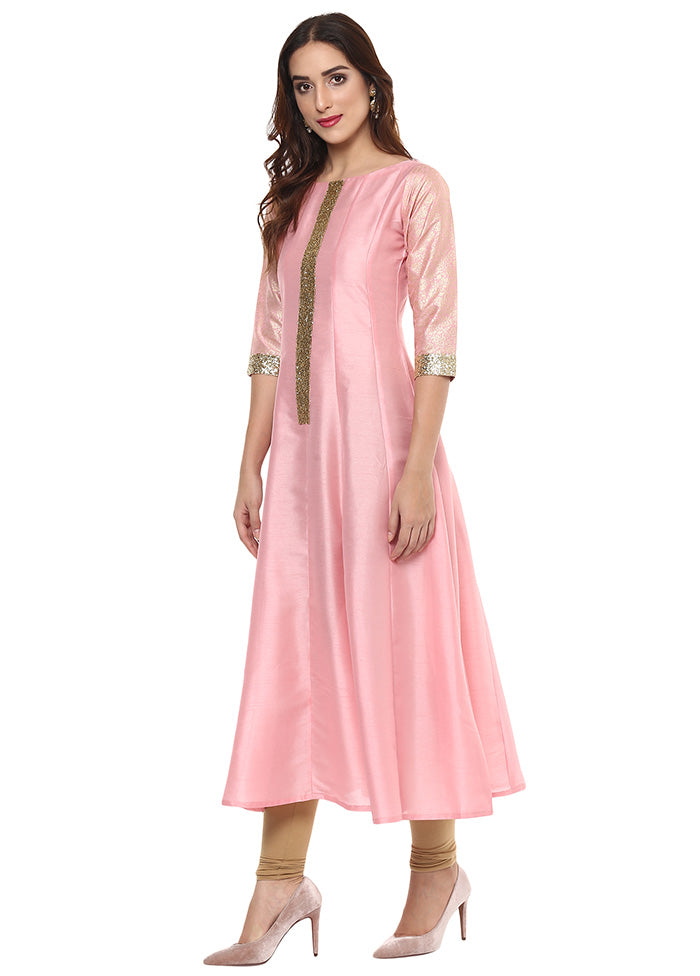 Pink Solid Poly Silk Kurti VDKSH2803233 - Indian Silk House Agencies