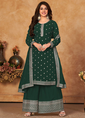 3 Pc Green Semi Stitched Georgette Suit Set With Dupatta VDKSH12803231 - Indian Silk House Agencies