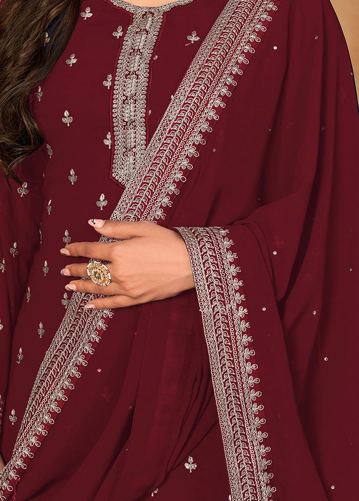 3 Pc Maroon Semi Stitched Georgette Suit Set With Dupatta VDKSH12803234 - Indian Silk House Agencies