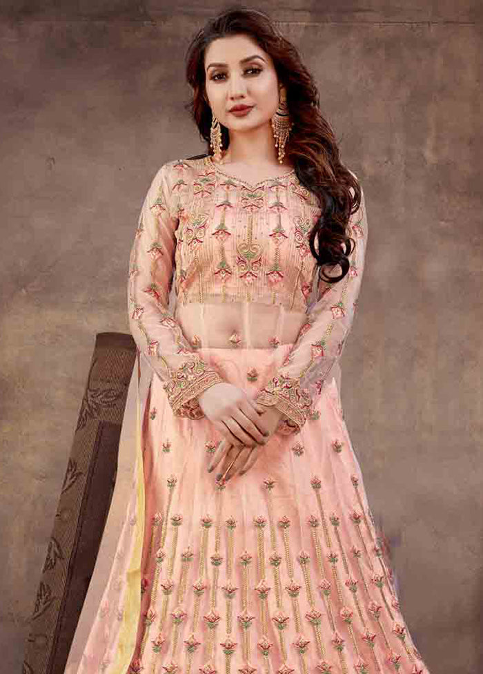 3 Pc Pink Semi Stitched Net Suit Set With Dupatta VDKSH12803237 - Indian Silk House Agencies