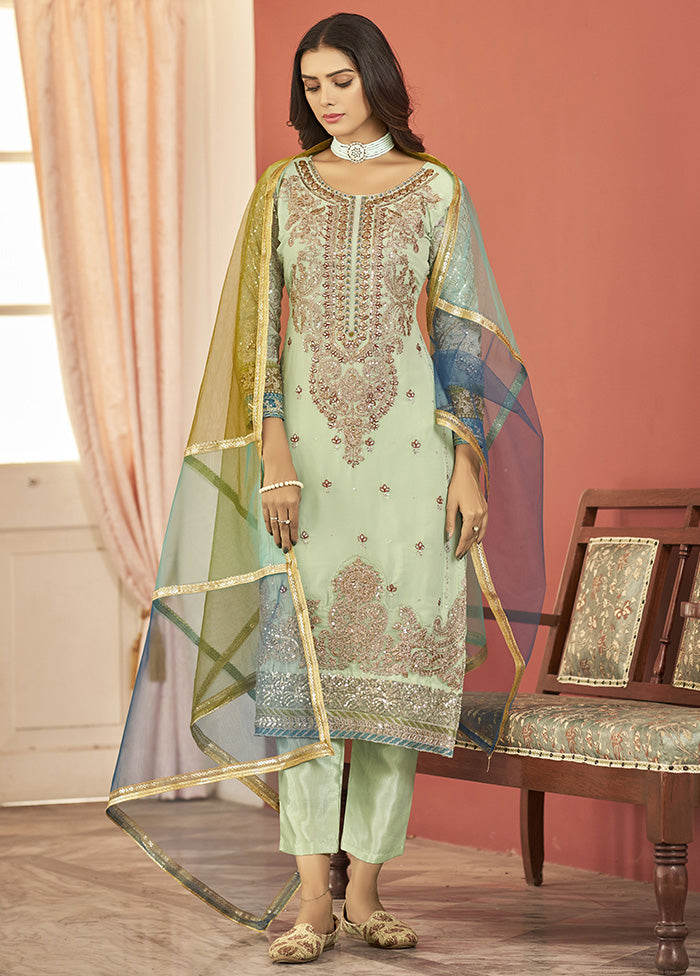 3 Pc Green Semi Stitched Georgette Suit Set With Dupatta VDKSH12803247 - Indian Silk House Agencies