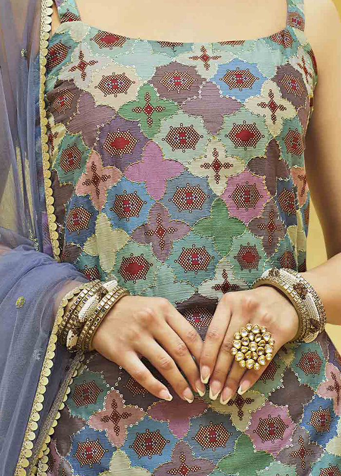 Lavender Semi Stitched Blended Silk Lehenga Choli Set With Dupatta - Indian Silk House Agencies