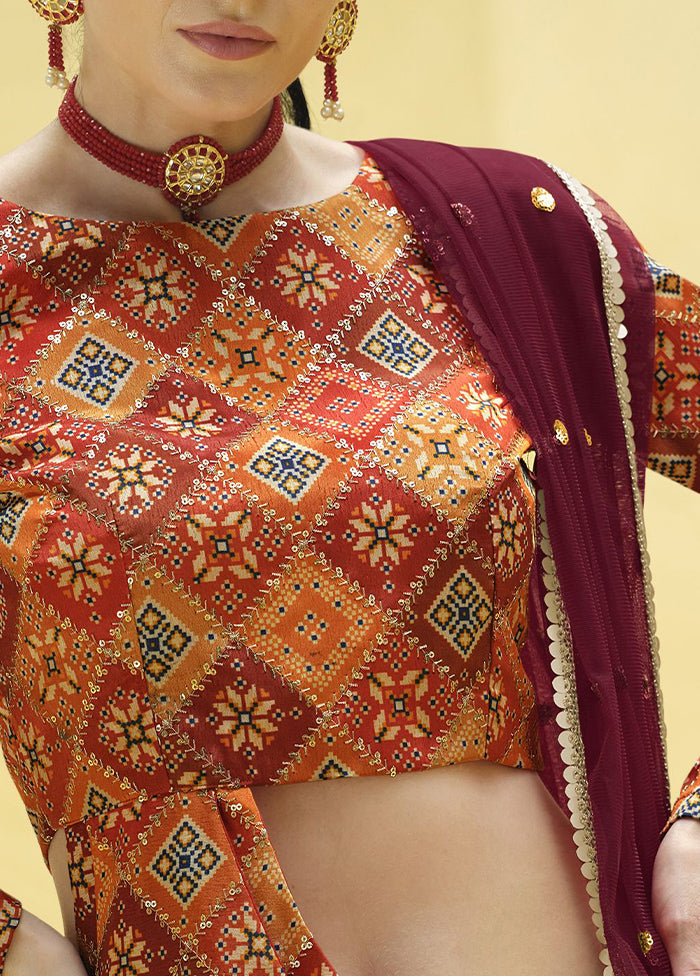 Green Semi Stitched Blended Silk Lehenga Choli Set With Dupatta - Indian Silk House Agencies