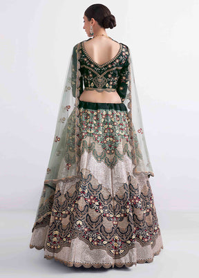 Green Semi Stitched Blended Silk Lehenga Choli Set With Dupatta - Indian Silk House Agencies