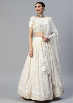 Off White Semi Stitched Georgette Lehenga Choli Set With Dupatta - Indian Silk House Agencies