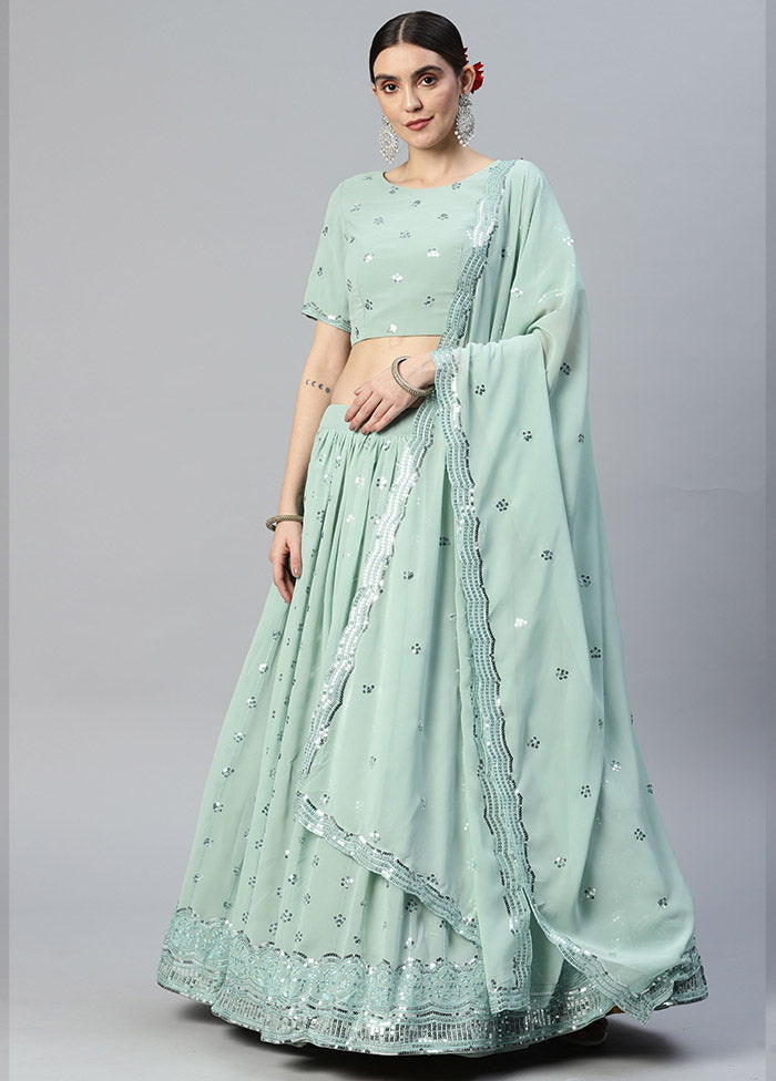 Green Semi Stitched Georgette Lehenga Choli Set With Dupatta - Indian Silk House Agencies