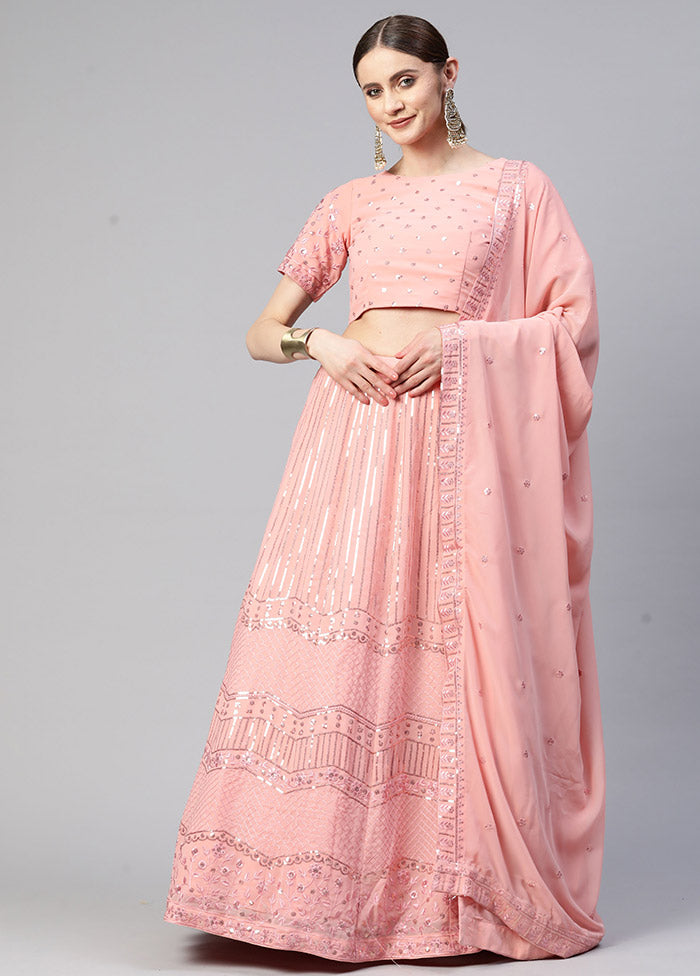 Pink Semi Stitched Georgette Lehenga Choli Set With Dupatta - Indian Silk House Agencies
