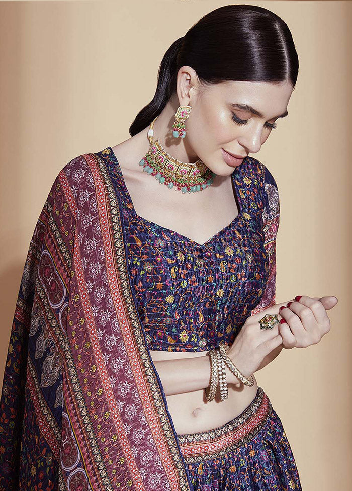 Purple Semi Stitched Blended Silk Lehenga Choli Set With Dupatta - Indian Silk House Agencies