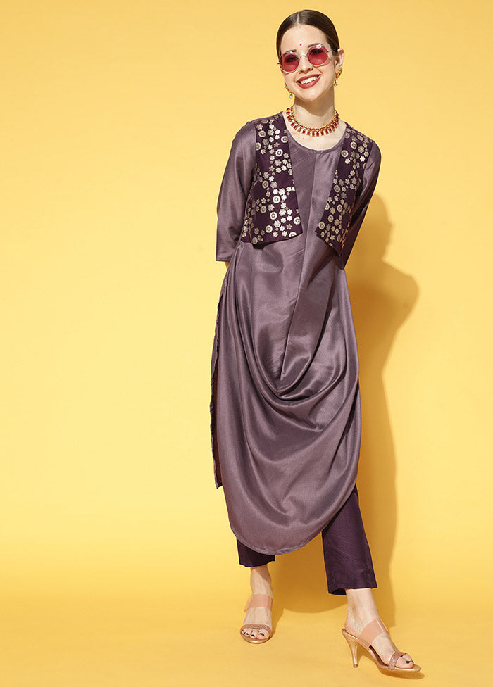2 Pc Purple Printed Kurti Set With Pant VDKSH0604275 - Indian Silk House Agencies