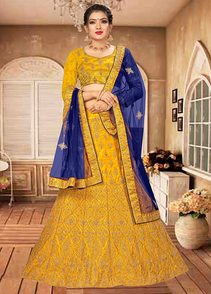 Yellow Semi Stitched Blended Silk Lehenga Choli Set With Dupatta - Indian Silk House Agencies