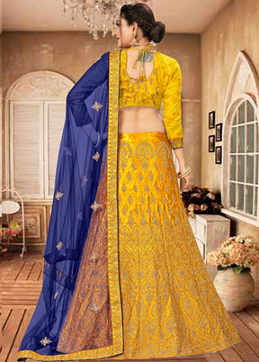 Yellow Semi Stitched Blended Silk Lehenga Choli Set With Dupatta - Indian Silk House Agencies