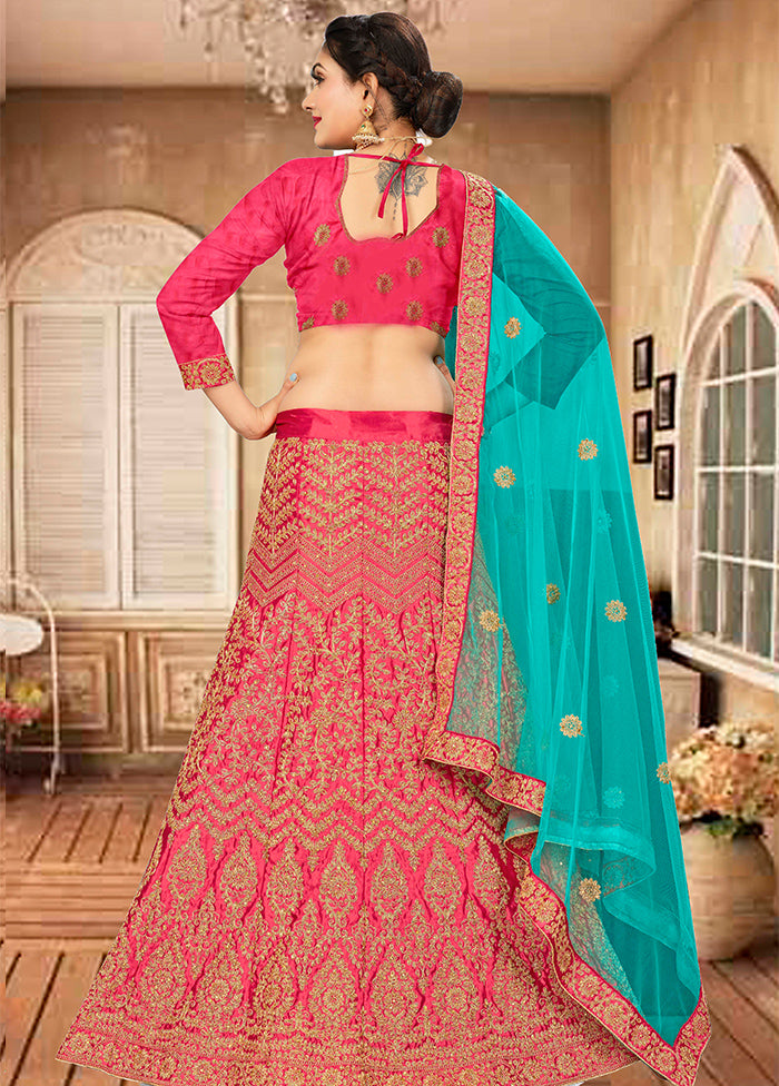 Pink Semi Stitched Blended Silk Lehenga Choli Set With Dupatta - Indian Silk House Agencies