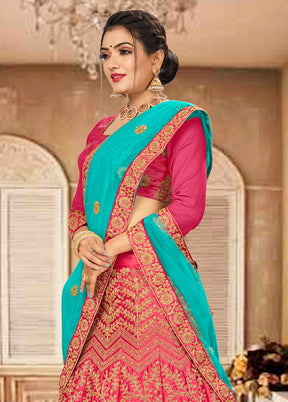 Pink Semi Stitched Blended Silk Lehenga Choli Set With Dupatta - Indian Silk House Agencies