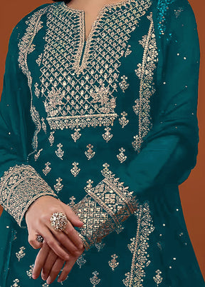 3 Pc Blue Georgette Suit Set With Dupatta VDKSH1104232 - Indian Silk House Agencies