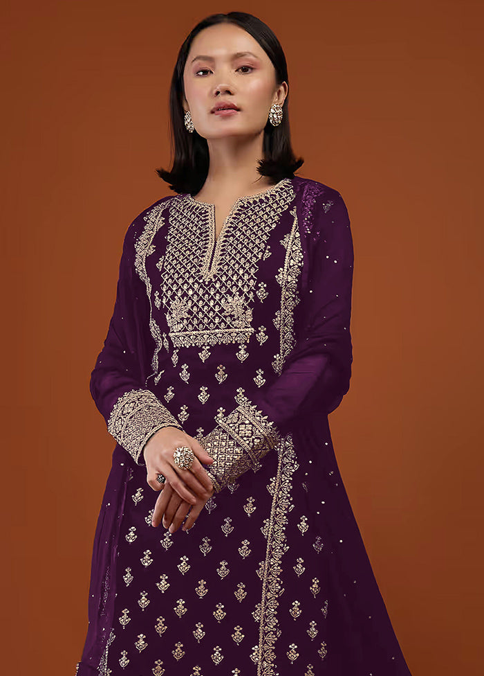 3 Pc Purple Georgette Suit Set With Dupatta VDKSH1104233 - Indian Silk House Agencies