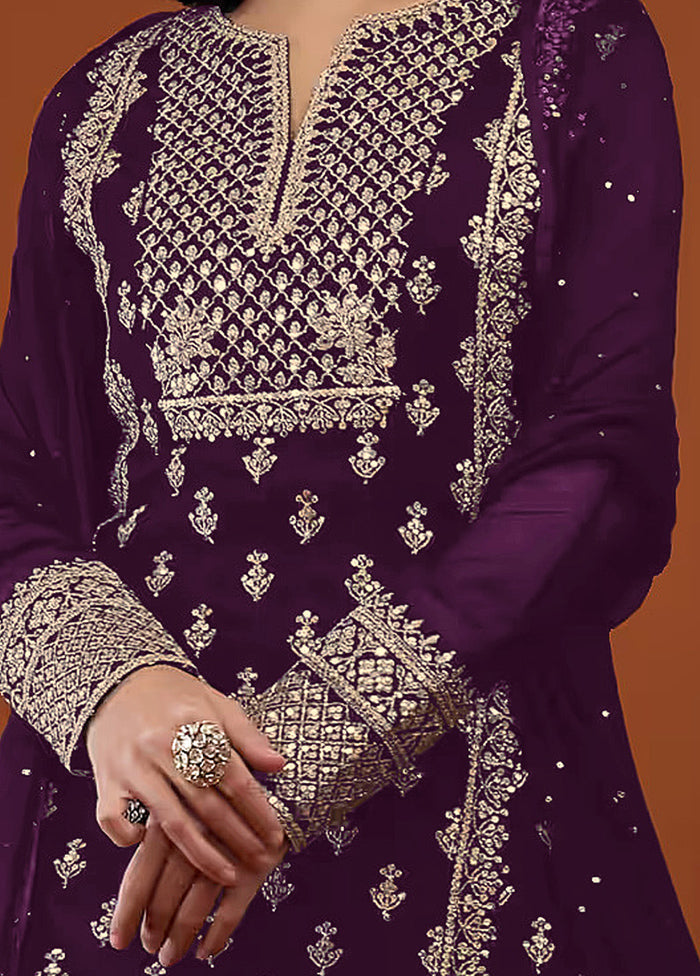 3 Pc Purple Georgette Suit Set With Dupatta VDKSH1104233 - Indian Silk House Agencies