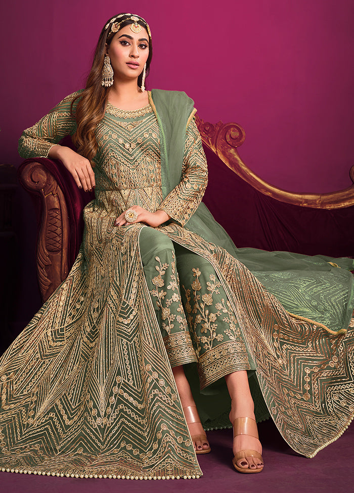 3 Pc Green Net Suit Set With Dupatta VDKSH1104237 - Indian Silk House Agencies