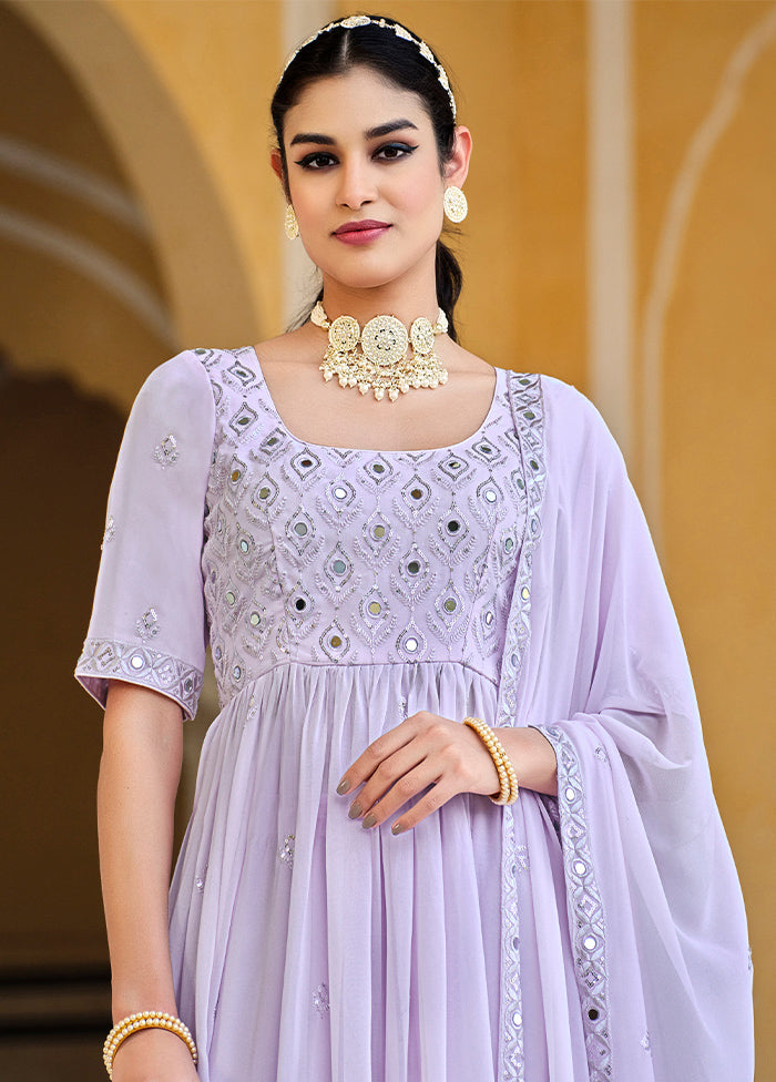 3 Pc Lavender Semi Stitched Georgette Suit Set VDKSH13042046 - Indian Silk House Agencies