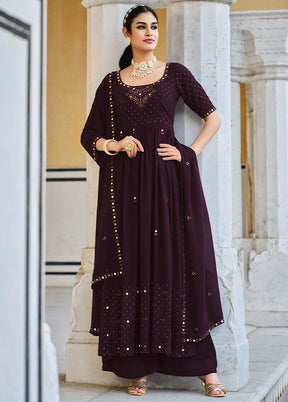 3 Pc Purple Semi Stitched Georgette Suit Set VDKSH13042047 - Indian Silk House Agencies