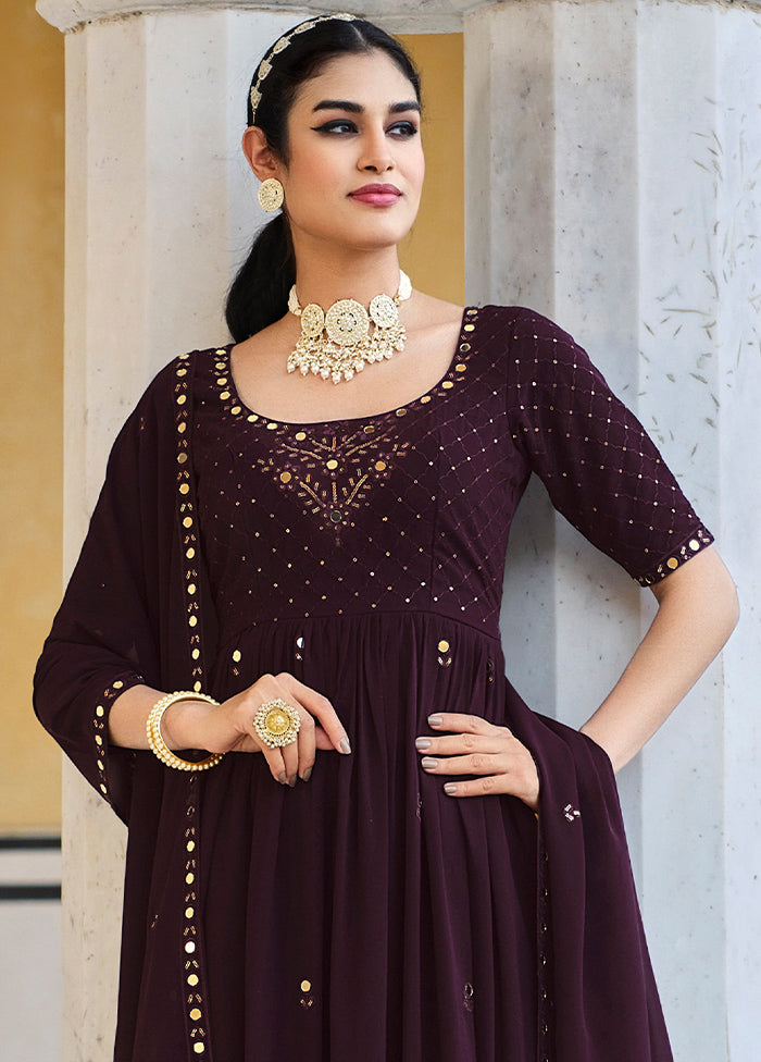 3 Pc Purple Semi Stitched Georgette Suit Set VDKSH13042047 - Indian Silk House Agencies