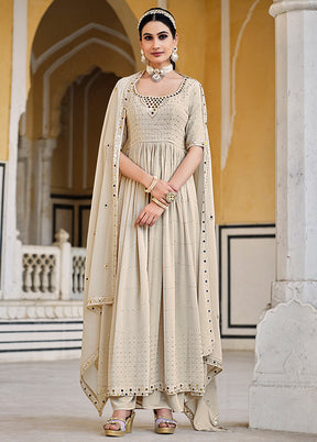 3 Pc Beige Semi Stitched Georgette Suit Set VDKSH13042048 - Indian Silk House Agencies