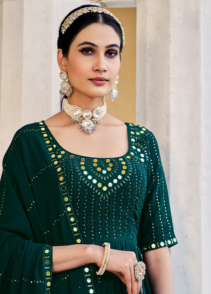 3 Pc Green Semi Stitched Georgette Suit Set VDKSH13042049 - Indian Silk House Agencies