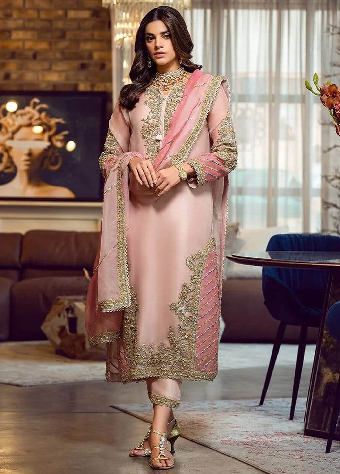 3 Pc Peach Semi Stitched Georgette Suit Set VDKSH13042050 - Indian Silk House Agencies