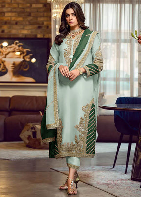 3 Pc Green Semi Stitched Georgette Suit Set VDKSH13042053 - Indian Silk House Agencies